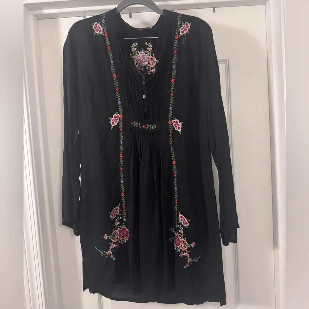 Johnny Was Black Mini Dress with Floral Embroidery - Picture 7 of 11